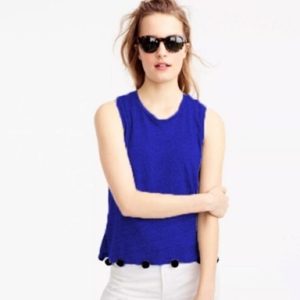 J. Crew Linen Pom Pom Hem Top